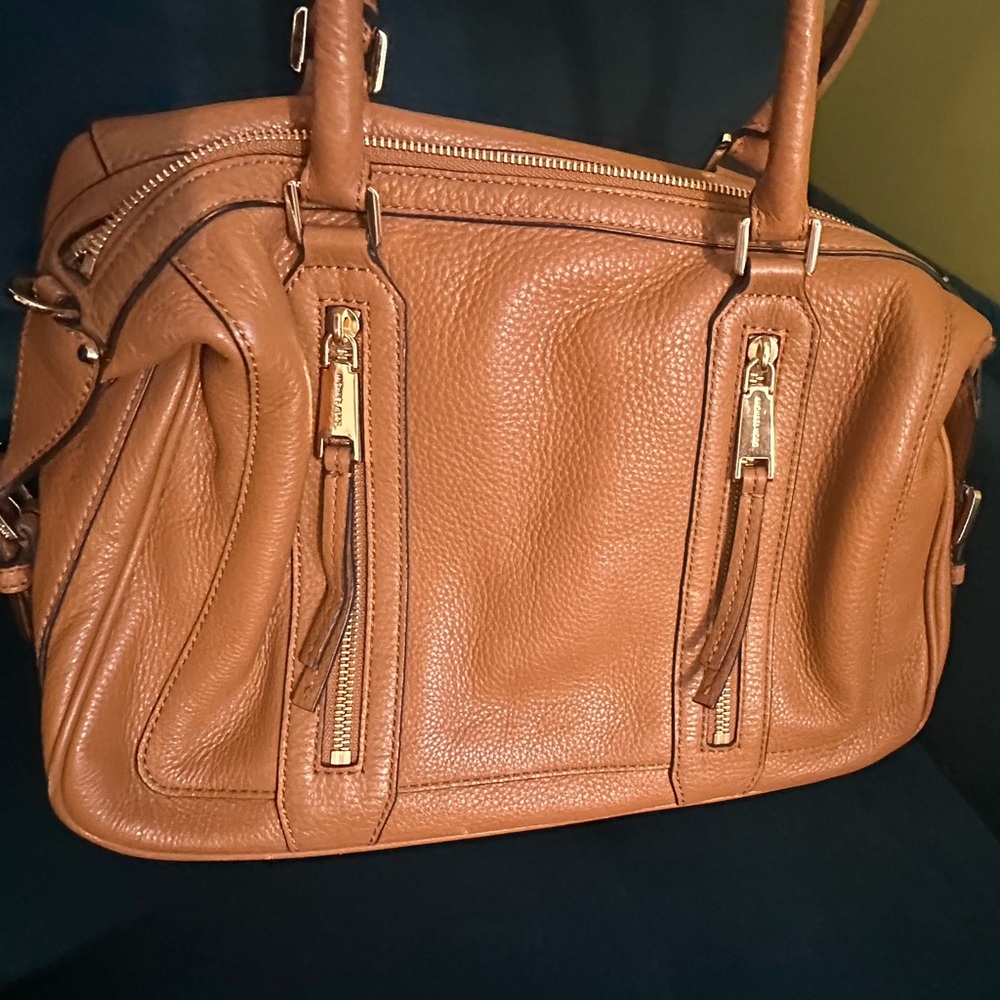 MICHAEL Michael Kors Tan Leather Satchel with Structured Design